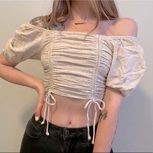 Off the shoulder cinched crop top